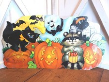 VTG Eureka Cemetery Graveyard Halloween Die Cut Raccoon/Bats/Ghost/Cat/Pumpkins  picture