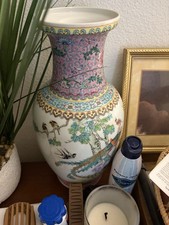Rare Chinese Porcelain Vase Floral & Bird Design Pink Neck Marked C/Republic picture