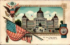 Iowa State Capitol Des Moines Vintage Postcard American Flag Seal N34 picture