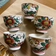 Kutani ware Yasuyuki Teacup Set 5pcs with Kannyu Crackle White with Flower Desig picture