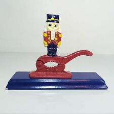 Metal Cast Iron Nutcracker Soldier On Wood Base 7-3/8 inches 2006 Hand Painted picture