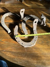 Lot of 3 Vintage Iron Rusty Horseshoes That Are Shelves Or Handles picture