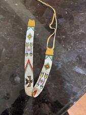 Vintage Loom Beaded Belt Native American Style Thunderbird Leather Ties K-845 picture