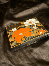 Vintage black Lacquer Motif Tissue Box Mirror Jewelry Case picture