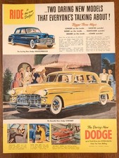 1949 vintage Bright Yellow Dodge 4 Door Hardtop Print Ad, Dinner Party picture