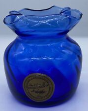 Cobalt Blue Swirl Hand Blown Art Glass Handkerchief Mouth Vase 4” Handcrafted picture