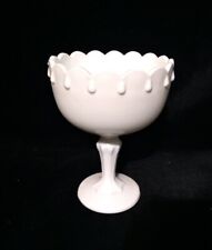 Indiana White Milk Glass Tear Drop Pedestal Compote Wedding Bowl 7.5