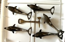 Lot of 5 Silver Plated Dolphin Shaped Bottle Openers Vintage MCM plus another picture
