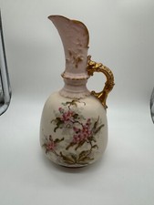 Antique Likely European Porcelain Ewer Vase w/ Pink Flowers Decoration picture
