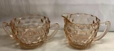 Vintage Jeanette Glass Cube Cubist Pink Sugar And Creamer Set picture