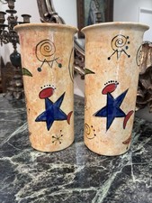 Very Unique Pair Of Hand Painted Ceramic vases By KMG dated 1997 picture