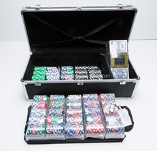 HUGE Poker Set w/ Flight Case Almost 1,000 Clay Chips Cards Shuffler  40 lbs EX picture
