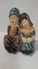 Antique Painted Chalkware Plaster Dutch Boy and Girl Sitting 0008763K picture