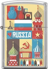 Zippo USSR Soviet Russian Collage Moscow St Basil's Cathedral Satin Chrome L@@K picture