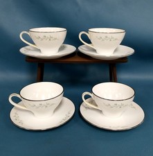 4 Cups & Saucers Noritake Tilford Replacements Light Blue Floral Vines picture