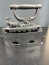 Antique Cast Iron Charcoal Sad Iron Original Handle & Rooster Latch GREAT Cond picture