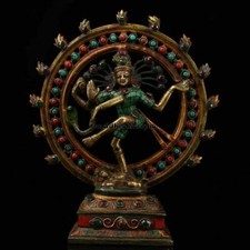 Chinese Tibetan Buddhism Old copper handmade Gemstone Tara Buddha picture