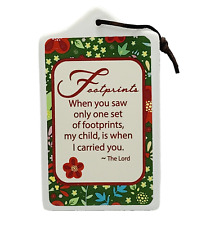 FOOTPRINTS Small Wall Hanging Trivet Tile Floral Back Religious Christian Plaque picture