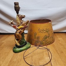Vintage 1950's Roy Rogers & Trigger Chalkware Table Lamp Damaged Switch Working picture