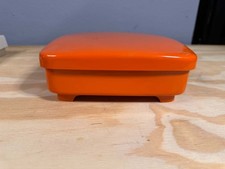 Vintage MCM Mid Century Japanese Lacquerware Bento Snack Storage Box Dish Orange picture