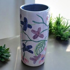 Vintage Hand Thrown Ceramic Hand Painted Pink Blue Glazed Vase 10