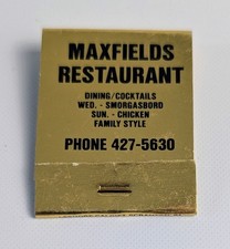 Vintage Maxfield's Restaurant Edmore Michigan Matches Matchbook Gold Foil picture