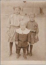 c. 1900s Portrait of three children RPPC Real Photo Vintage Postcard picture