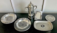 6 PIECE FINE PEWTER SILVER TONE TROPHY/PICTURE FRAME/LIBERTY PLATE/ XMAS PLATES  picture