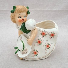Vintage 50s Napco Royal Sealy Girl w/ Bonnet Ceramic Planter Gold Trim MCM Japan picture