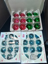 Vintage Lot Of 35  Shiny Brite Ornaments Solid Colors Blue, Red , Green picture