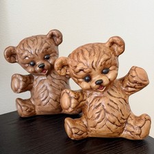 VTG HOLLAND MOLD Ceramic Teddy Bear Banks Pair Set 1970 1973 Hand Painted Kitsch picture