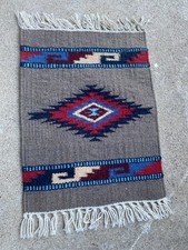 Vintage Southwestern Wool Textile Mat Rug Handwoven Chimayo Zapotec Diamond picture