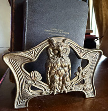 Antique H.L. Judd #9776 Art Nouveau Owl Expandable Book Rack Cast Iron Brass picture