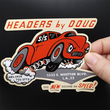 HEADERS by DOUG Vintage Style DECAL, Vinyl STICKER, hot rod, rat rod, car racing picture