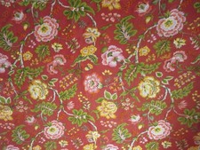 Vintage Gabrielle Cie Jacobean Red Floral Thick Linen Decorator Fabric 53x24 picture