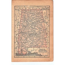 Antique 1889 Map of Alabama 1889 Pocket Map Engraving SAG4-H4 picture