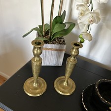 French Antique Vintage Solid  Brass Candlesticks Candle Holder  Set Of 2 - 8 Lbs picture
