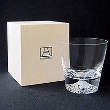 Edo Glass Tajima Glass Mt. Fuji Whiskey Glasses in Wood Box Hande Made in Japan picture