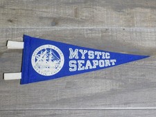 Vintage 1970s MYSTIC SEAPORT Connecticut Tourist Souvenir Felt Pennant Flag 12x5 picture