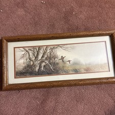 Vintage Homco Home Interiors Framed W/Matte Pheasants In Flight 8.5 x 18.5 picture