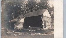 OLD LOG BARN c1910 the elms real photo postcard rppc pioneer architecture picture