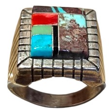 astute Navajo Sterling Channel Inlay Ring by Ray Jack 9.75 picture