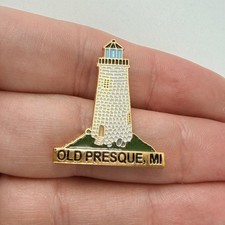 Old Presque Isle Lighthouse MI Lapel Pin Enamel Michigan Travel Souvenir Hat Tac picture