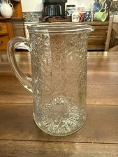 Vintage Federal Glass Jack Frost Clear Crackle Glass Pitcher Starburst Base 8