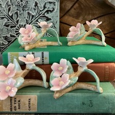 VTG PIA 1986 Bone China Pink Dogwood Blossom Napkin Rings Set of 4 Hand-Painted picture