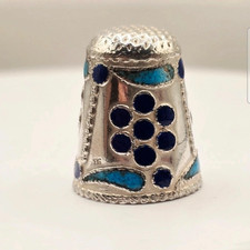 Vintage Mexican 935 Solid Silver Enamel Floral Sewing Thimble 5g Collector picture