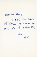 Hume Cronyn - Initialed & Handwritten Letter picture