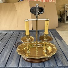 Vintage French Style Brass Bouillotte Accent Lamp 2 Light Candle Tray Base picture