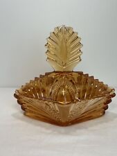 Vintage Amber Glass Powder Jar, Art Deco Style Vanity Trinket Bowl, Jewelry picture