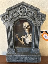 Gemmy Spooky Village Animated Grave Skeleton Tombstone Halloween Light Up New picture